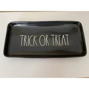Rae Dunn Vintage Trick Or Treat Black White Platter- M Stamped HTF